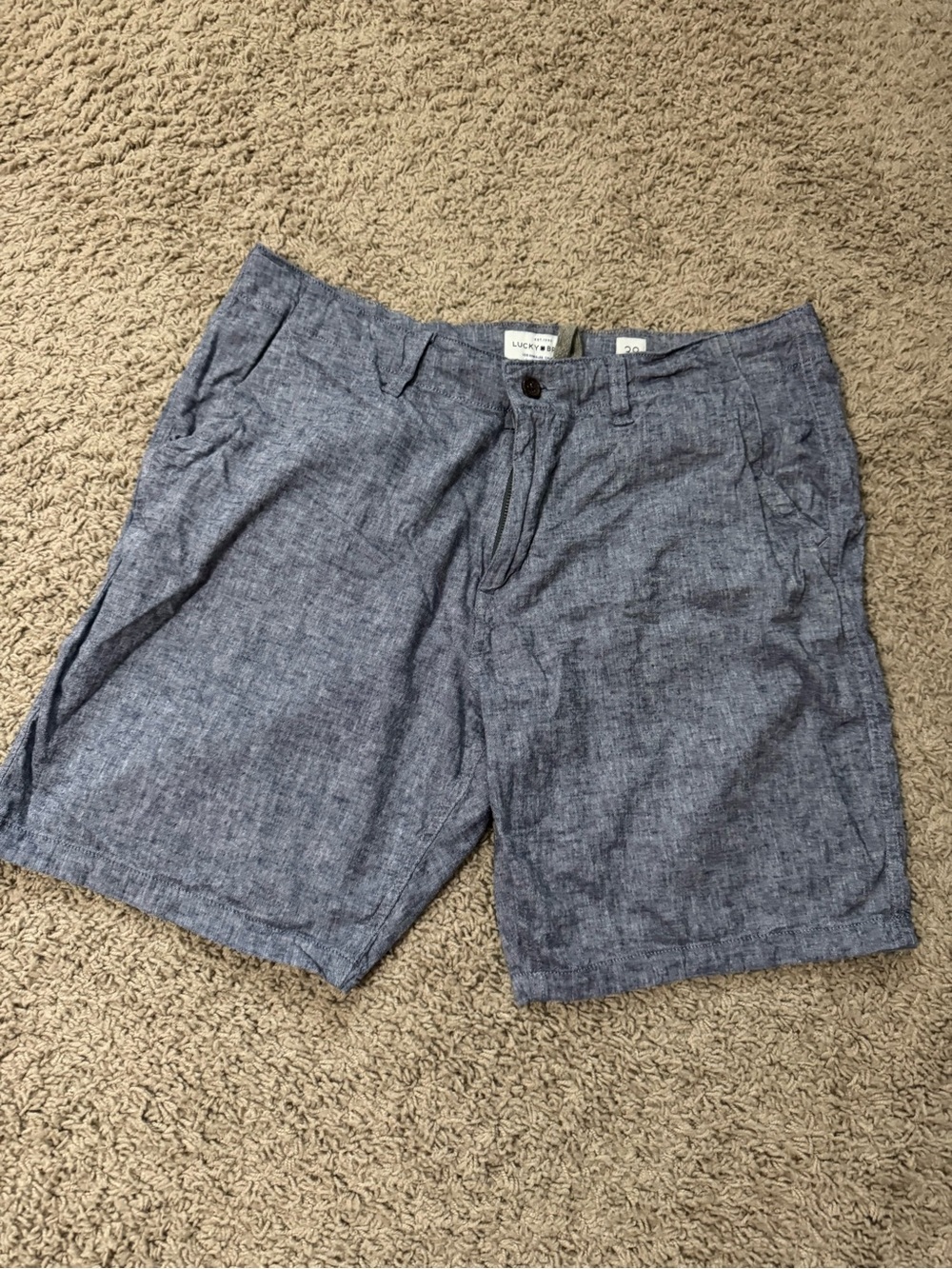 Lucky Brand Men's Heathered Blue Linen-Blend Flat Front Shorts